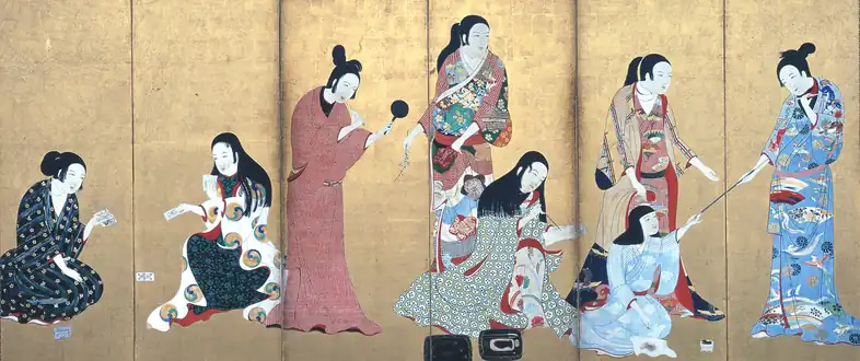 『婦女遊楽図』（『松浦屏風』左隻、国宝、大和文華館）