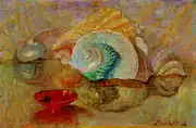 貝殻と皿のある静物画