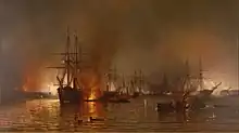 ニューオリンズの砦を通過するファラガットの艦隊