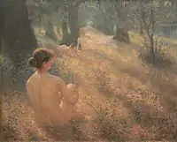 Drei weibliche Akte auf sonniger Waldlichtung