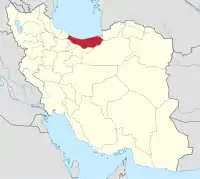 イランにおけるマーザンダラーン(塗りつぶし部)。