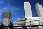 名駅西口から望む建設中のJPタワー名古屋、着工を開始したJRゲートタワー、JRセントラルタワーズ（2014年12月10日）