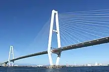 東海 - 金城ふ頭間に建設された名港中央大橋（左）と名港東大橋（右）。1987年（昭和62年）11月に一般有料道路事業として事業許可された。1985年（昭和60年）開通の名港西大橋と併せて、豊田 - 四日市間の全線に先駆けて事業化されたことが後年、伊勢湾岸自動車道の東海 -  飛島間のみが一般有料道路として存在する遠因となった。