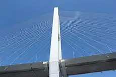 東大橋と西大橋のケーブルは黒だが中央大橋はライトアップ効果をはかるため白のフッ素樹脂被膜で覆われている。