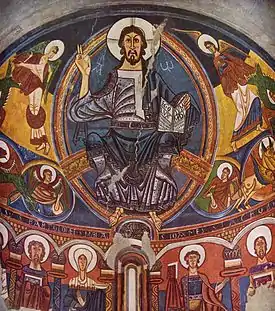 Apse of Sant Climent de Taüll(タウル サント クリメント教会の後陣（英語版）), a Catalan fresco by the Master of Taüll(Master of Taüll(フレスコ画家)（英語版）), now in Museu Nacional d'Art de Catalunya(カタルーニャ美術館).