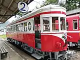 旧美濃駅跡に静態保存されている512号車