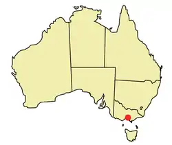 オーストラリアでのメルボルンの位置の位置図
