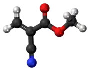 Ball-and-stick model of the methyl cyanoacrylate molecule{{{画像alt1}}}