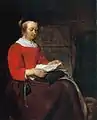 ハブリエル・メツー　『読書して、室内に座っている若い女性』、1658年頃、ライデン・コレクション、ニューヨーク