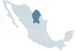 メキシコ内のコアウイラ州の位置の位置図
