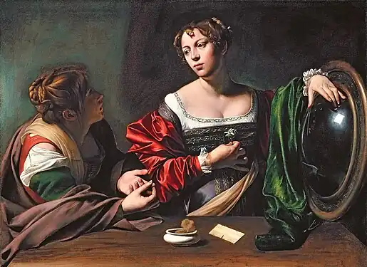 ミケランジェロ・メリージ・ダ・カラヴァッジョ『マルタとマグダラのマリア』1598年頃
