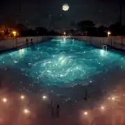 プロンプト「月夜に銀河で満たされたプール（swimming pool filled with a galaxy on a moonlit night）」から作成