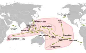 オーストロネシア語族の広がりを示す図