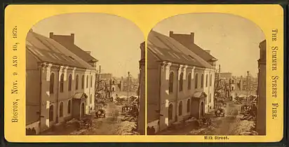 1872年、火事の後。左に集会場。