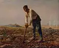 『鍬に寄りかかる男』1860-62年。油彩、キャンバス、81.9 × 100.3 cm。J・ポール・ゲティ美術館。1863年サロン入選。