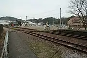 ホーム東端にある構内踏切