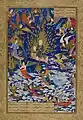 Miraj image from 1539–43, reflecting the new, Safavid convention of depicting Muhammad veiled.