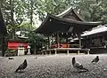 拝殿とシンボルの鳩