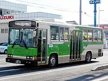 東日本大震災に伴う被災地支援としてミヤコーバスに譲渡された車両（元A-E880）