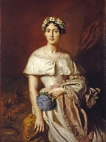 テオドール・シャセリオー『カバリュス嬢の肖像』1848年。油彩、キャンバス、135 cm × 97,7 cm。カンペール美術館。
