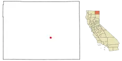 カリフォルニア州におけるモドック郡(右図)およびアルトゥラスの位置の位置図