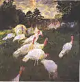 『七面鳥(フランス語版)』1877年。油彩、キャンバス、174 × 172.5 cm。オルセー美術館。第3回印象派展出品(W416)。