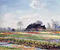 『サッセンハイムのチューリップ畑』1886年。油彩、キャンバス、59.7 × 73 cm。クラーク美術館(英語版)。第5回国際絵画彫刻展出品。