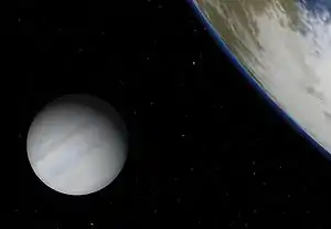 HD 28185 b と地球のような衛星(想像図)