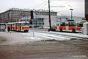 路面電車(左)とトロリーバス(右)(1990年撮影)