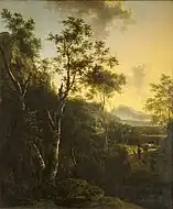 家畜と人物のいる風景画