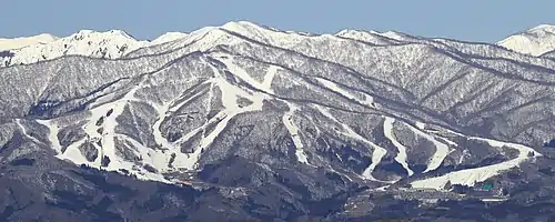 大日ヶ岳の東山腹にあるダイナランド（左）と隣接する高鷲スノーパーク（右）