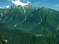 笠ヶ岳から望む穂高岳(2002年8月29日)