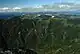 小秀山方面から望む白草山、前衛の山は三国山(1,611m)、その下部の谷は白川(加子母川)の上流部、周辺はヒノキなどの林業が盛んな山域(2002年10月30日)