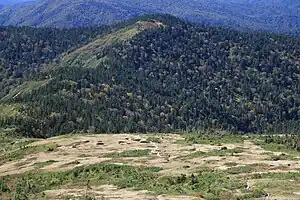 東側の北ノ俣岳の登山道から望む寺地山(2017年9月30日撮影)