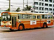 ふそうK-MP118N改(1980年式) 257　1994年3月28日廃車2台だけ在籍した冷房化改造車(他方の1台は日産ディーゼルK-U31N改 1980年式 社番317)。1983年7月11日改造竣工で、エバポレーターはR15型用の物が装着されている。