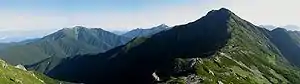 赤石山脈北部の山々仙丈ヶ岳（左） 甲斐駒ヶ岳（中央） 北岳（右）中白根山付近より