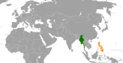 MyanmarとPhilippinesの位置を示した地図
