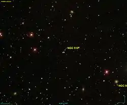 SDSSのデータによるNGC 510周辺の画像。南南西に位置する淡い銀河が、改訂NGCで誤同定されたPGC 5102。