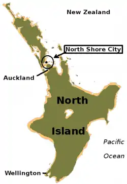 North Shore within the North Island of New Zealand
