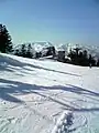 苗場山（左）と神楽ヶ峰（右）苗場スキー場より撮影