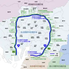 画像左 : 路線の各名称。画像右 : 都市計画区域と都市計画路線名。環状2号一般部(国道302号)も記載。