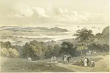 "Napha from Bamboo Village" (lithograph, 1856). 那覇