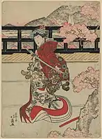 「河連法眼館」 二代目中村富十郎のしづか前。天保6年(1835年)5月、大坂中の芝居。春梅斎北英画。