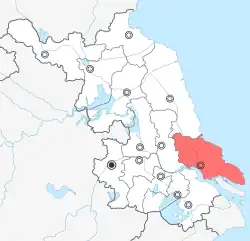 江蘇省中の南通市の位置