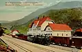 1909年当時のボスニア東線Ustipraca-Gorazde駅とIVa5形が牽引する列車、彩色絵葉書