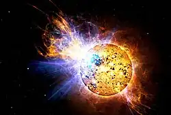 とかげ座EV星で発生した爆発の想像図。出典: Casey Reed / NASA