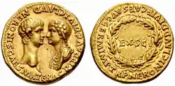 ローマ皇帝ネロと母親・小アグリッピナの金貨(右側の肖像が母親)