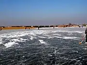 凍ったノイジードル湖の湖上でのスケート