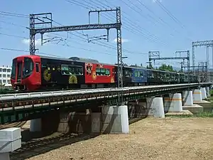 「水都」塗装の3000形(大橋 - 井尻間 那珂川橋りょう)