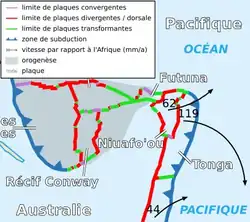 プレートの詳細な位置図（メラネシア東部）